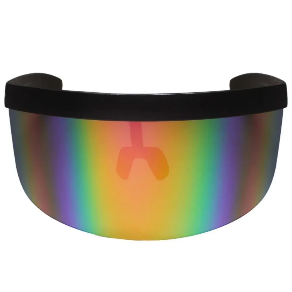 Exaggerated Oversized Mono Mirrored Lens Futuristic Visor Shield Sunglasses